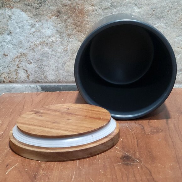 Expressions Signature Ceramic Wooden Tea Cannister Container with Lid Black - Picture 5 of 10